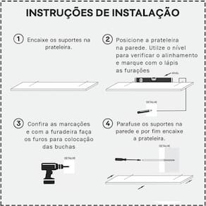 Kit 8 Prateleiras 90 x 10cm Branca Suporte Invisível