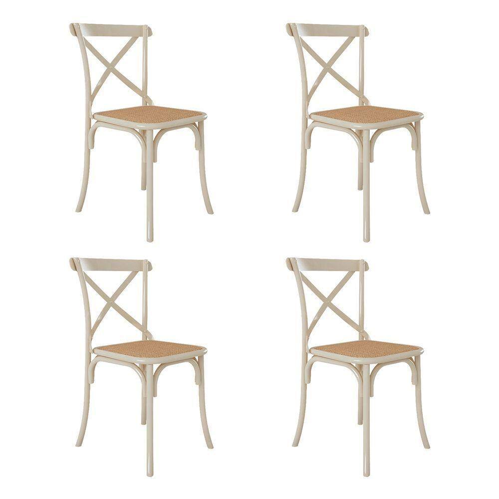 Kit 4 Cadeiras Cross Katrina X Off White Assento Bege Aço Asturias