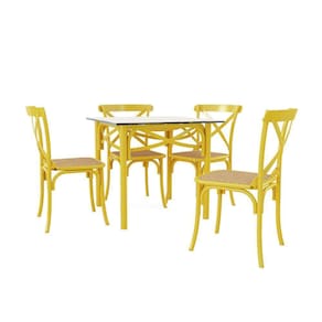 Conjunto Katrina Amarelo 4 Cadeiras Tampo De Madeira Quadrado 90 Cm Asturias