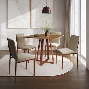 Conjunto De Jantar Mesa Mônaco 90Cm Tampo Imbuia Com 4 Cadeiras Bege Base Cobre - Cor: Preto