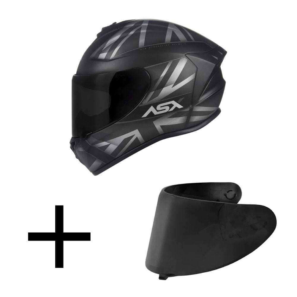 Capacete ASX Draken UK Preto e Cinza Fosco Mais Viseira Fumê