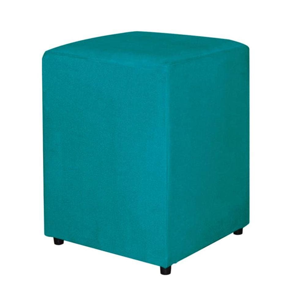 Puff Decorativo Quadrado Para Sala Suede Azul Turquesa - Vallisa Decor