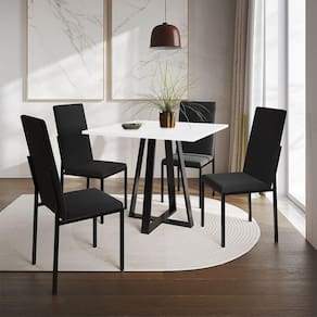 Conjunto De Jantar Mesa Mônaco Premium 90Cm Branca Com 4 Cadeiras Estofadas Pretas - Cor: Preto