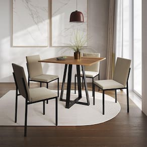 Conjunto De Jantar Mesa Mônaco 90Cm Tampo Imbuia Com 4 Cadeiras Estofadas Bege - Cor: Preto