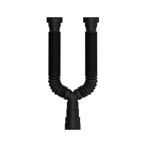Sifão Duplo Sanfonado Extensível Blukit 70Cm Preto Universal