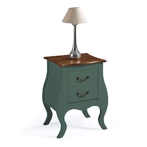Mesa de Cabeceira Bombê com 2 Gavetas 1026 Linz Móveis - Verde Musgo/Imbuia Glazer