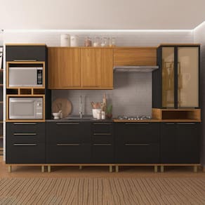 Cozinha Completa 6 Peças 12 Portas 6 Gavetas Madri freijo/cinza