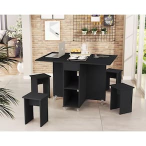 Mesa De Jantar Jade Dobravél  Apartamento Lazer 120 Cm -100% MDF -Multifuncional - Preto