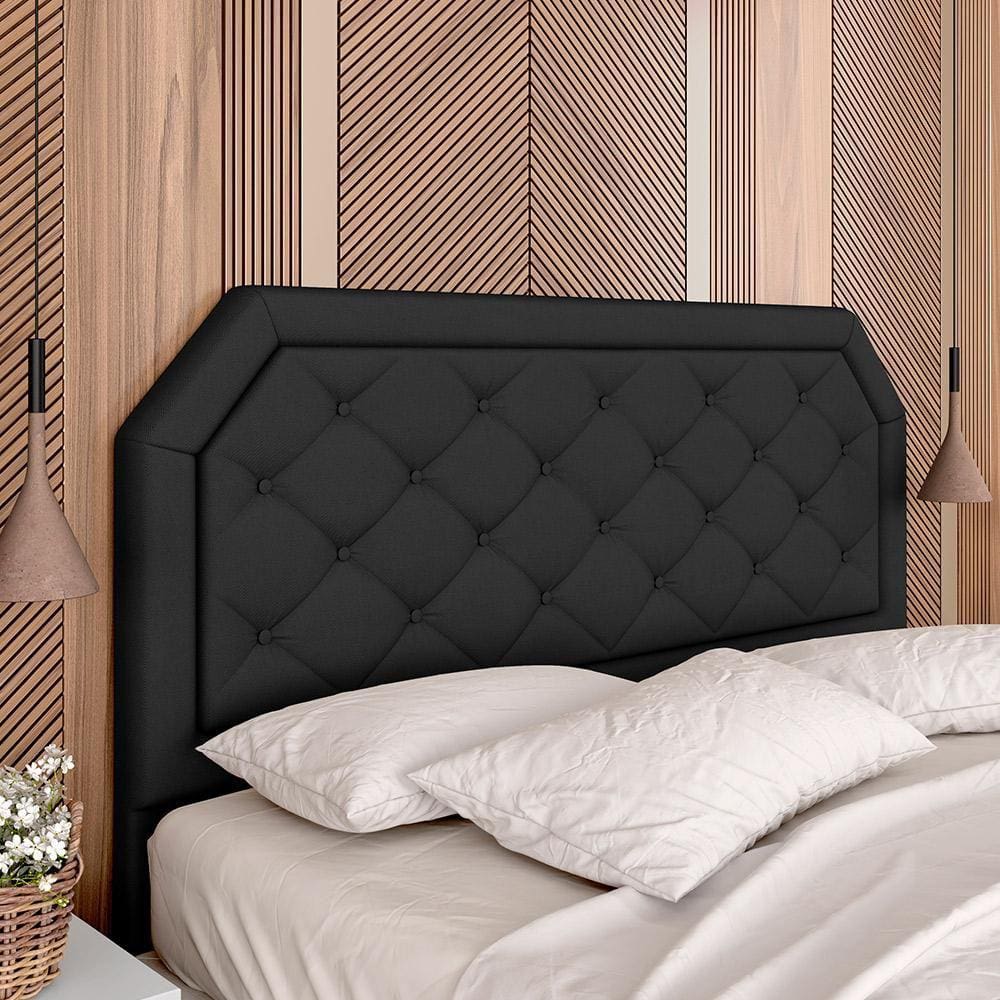 Cabeceira Estofada Cama Box Queen Florença Suede Preto - Móveis Arapongas