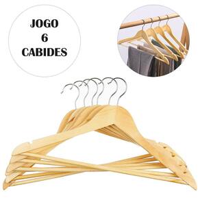 Kit 6 Cabides de Madeira Atacado com Gancho Para Roupa