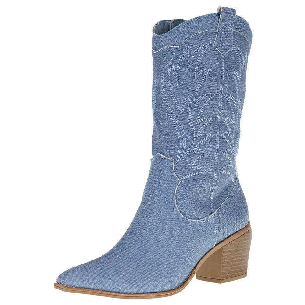 Bota Feminina Country Cano Médio Jeans Via Marte - 232708