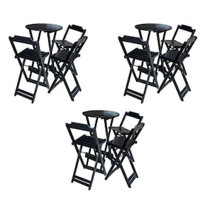 Kit 3 Conjuntos De Mesa Bistrô Dobraveis Em Madeira Padrão Com 3 Banquetas Altas - Preto - Preto