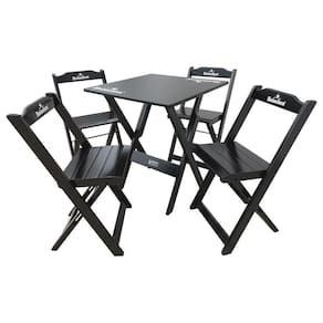 Conjunto Mesa Dobrável 60x60 Com 4 Cadeiras De Madeira Personalizada Hei Preta - Cor: Preto