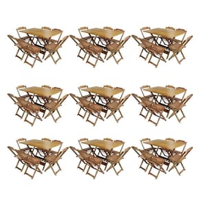 Kit 9 Conjuntos De Mesa Dobravel Com 6 Cadeiras De Madeira 120X70 Para Restaurante E Bar - Mel