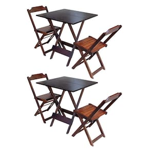 Kit 2 Conjuntos De Mesa Dobravel Com 2 Cadeiras De Madeira 70X70 - Imbu - Marrom