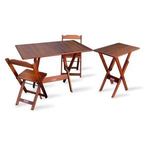 Conjunto De Mesa Dobrável 1,10x70 Com 2 Cadeiras Com Mesa Aparador Tarimatã - Imbuia - Cor: Marrom