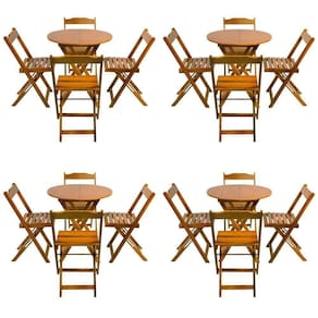 Kit 4 Jogos De Mesa Dobravel Com 4 Cadeiras Tampo Redondo 70X70 Mel - Amarelo