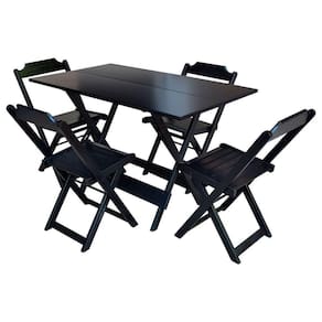Jogo De Mesa Com 4 Cadeiras De Madeira Dobravel 120X70 - Preto - Preto