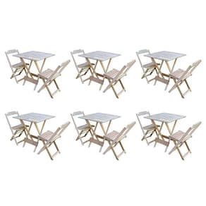 Kit 6 Conjuntos De Mesa Dobravel Com 2 Cadeiras De Madeira 70X70 - Sem Pintura - Marrom