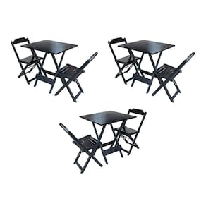 Kit 3 Conjuntos De Mesa Dobravel Com 2 Cadeiras De Madeira 70X70 Para Restaurante E Bar - Preto