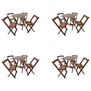 Kit 4 Conjuntos Mesa Dobrável Madeira 70x70 Com 4 Cadeiras Personalizada Hei Imbuia - Cor: Marrom