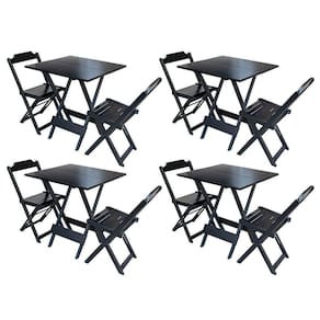 Kit 4 Jogos De Mesa Dobravel Com 2 Cadeiras De Madeira 70X70 - Preto - Preto