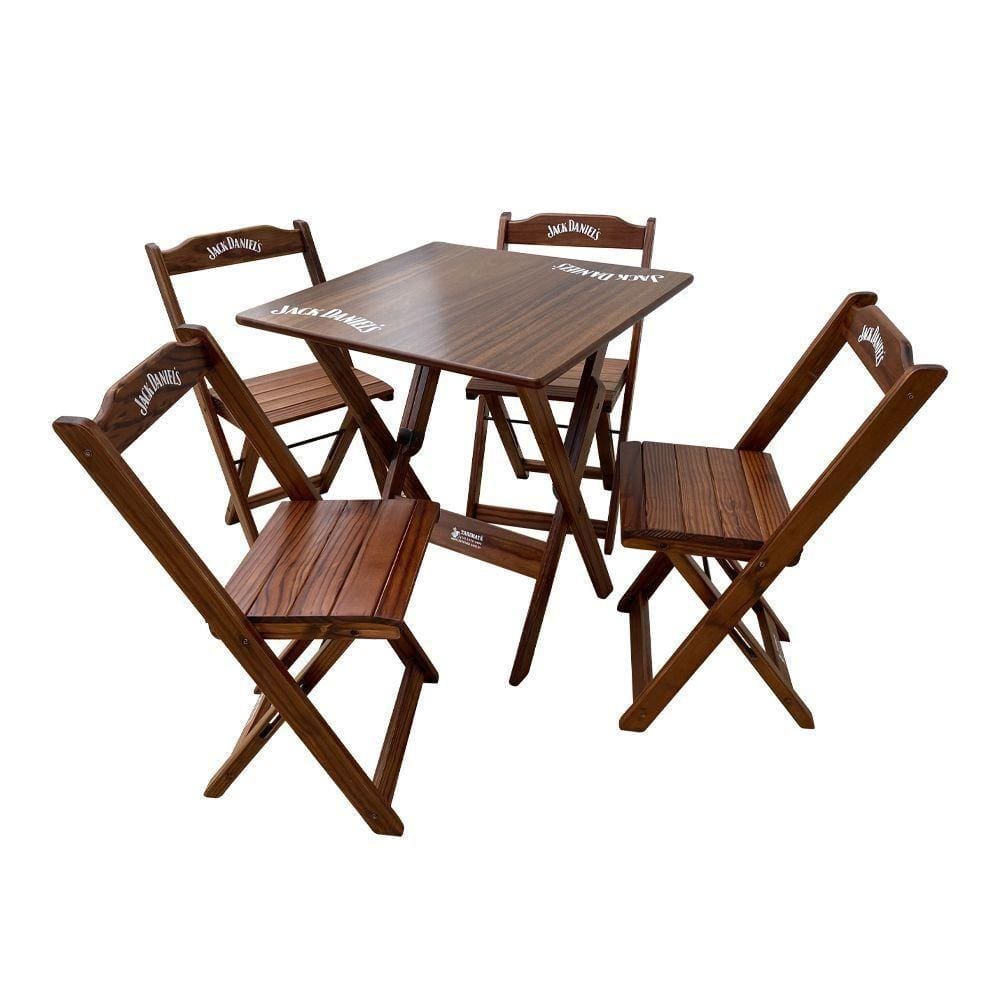 Conjunto Mesa Dobrável 60x60 Com 4 Cadeiras De Madeira Personalizada Jack Imbuia - Cor: Marrom