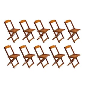 Conjunto Com 10 Cadeiras Dobráveis Em Madeira Maciça - Mel - Marrom