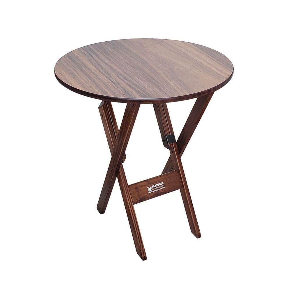 Mesa Dobrável De Madeira Redonda 70cm Imbuia - Cor: Marrom
