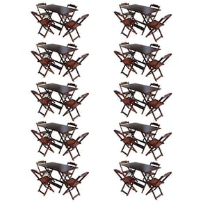 Kit 10 Jogos De Mesa Com 4 Cadeiras De Madeira Dobravel 120X70 - Imbuia - Marrom