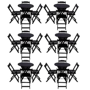 Kit 6 Jogos De Mesa Dobravel Com 4 Cadeiras Tampo Redondo 70X70 Preto - Preto