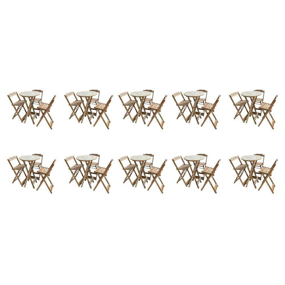 Kit 10 Jogos De Mesas Bistrô De Madeira Dobrável Com 3 Banquetas - Crua