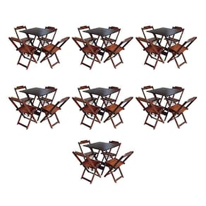 Kit 7 Jogos De Mesa Dobravel Com 4 Cadeiras De Madeira 70X70 Para Restaurante E Bar - Imbuia