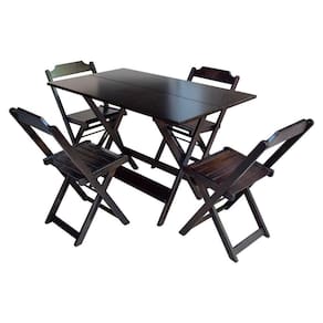 Conjunto De Mesa Dobrável 1,20X70 Em Madeira Maciça C/04 Cadeiras - Tabaco - Marrom