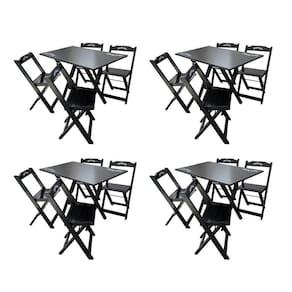 Kit 4 Conjuntos Mesa Dobrável Madeira 110x70 Com 4 Cadeiras Personalizada Jack Preta - Cor: Preto