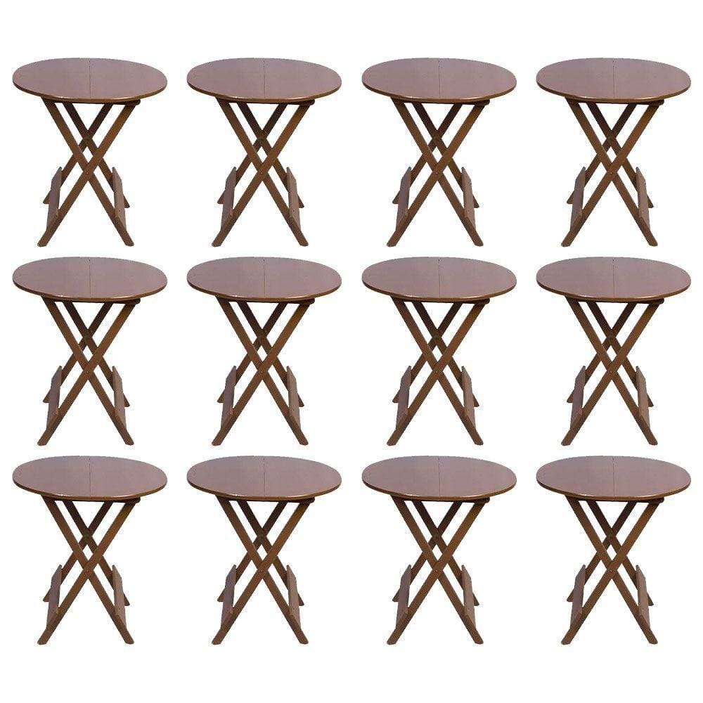 Kit 12 Mesas Redondas Dobráveis Em Madeira Maciça 70X70 Imbuia Ideal Para Bares E Restaurantes