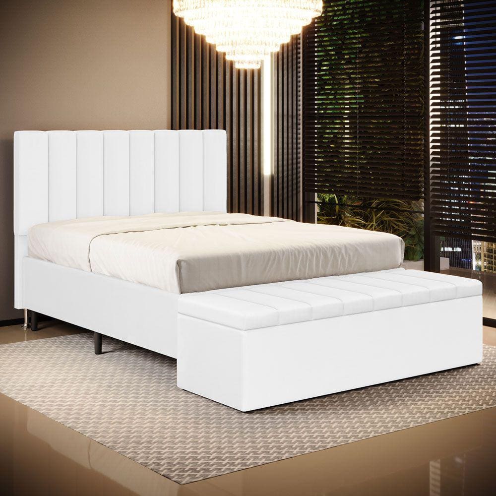 Cabeceira Nashira e Calçadeira Navi 160 Couro Aradecor