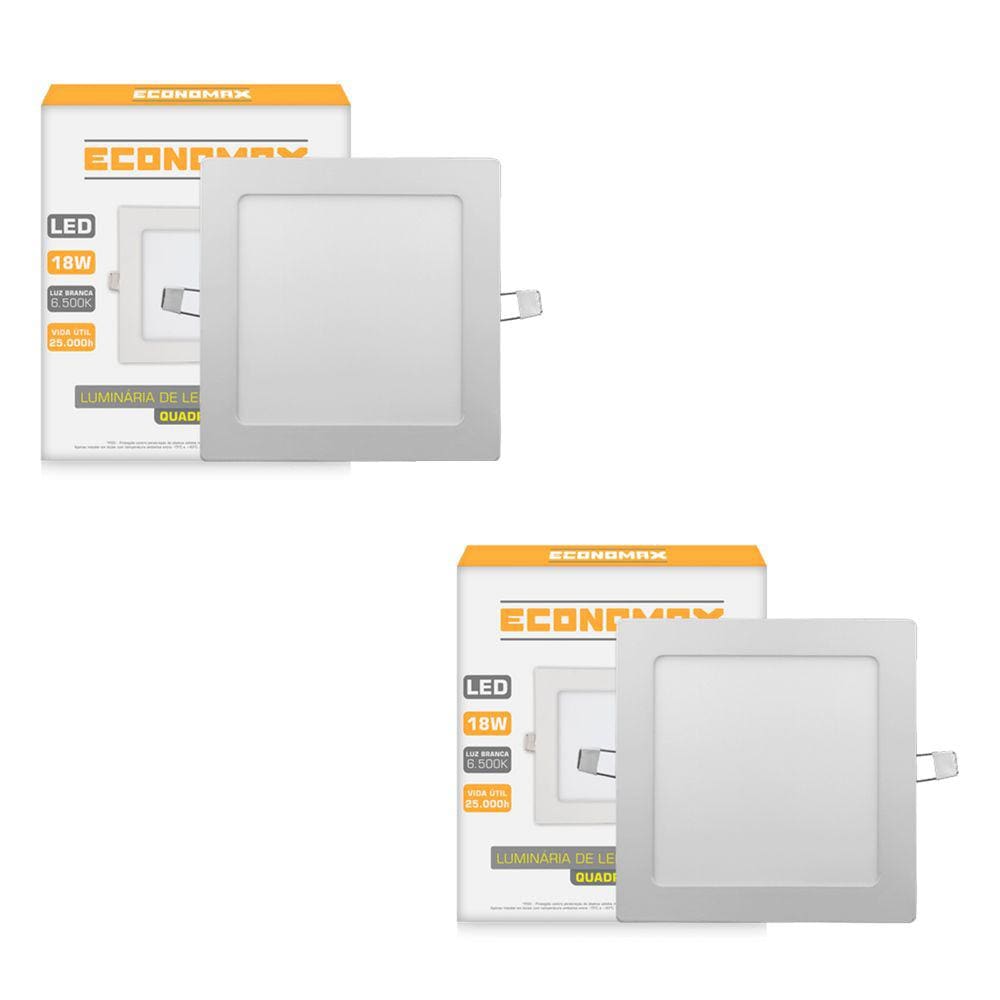 Kit 2 Paineis Led Quadrado para Embutir Plafon 18w 6500k Economax