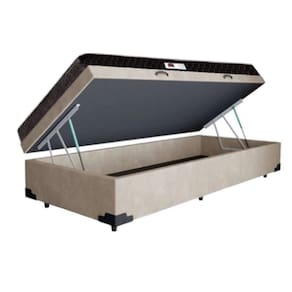 Cama Box Baú Solteiro Conforto Suede Bege + Colchão Solteiro Conforto Espuma D33 Com EPS 17x88x188
