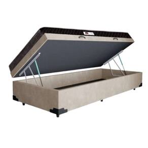 Cama Box Baú Solteiro Conforto Suede Bege + Colchão Solteiro Conforto Espuma D23 Com EPS 24x88x188