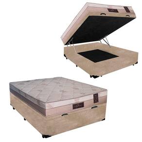 Cama Box Baú Casal Conforto Suede Bege + Colchão Casal Conforto Espuma D33 Com EPS 26x138x188