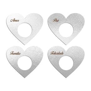 Porta Guardanapo Coração Desejos Kit 4 Peças 7,5cmx6,5cm - Cria Arte Laser Prata