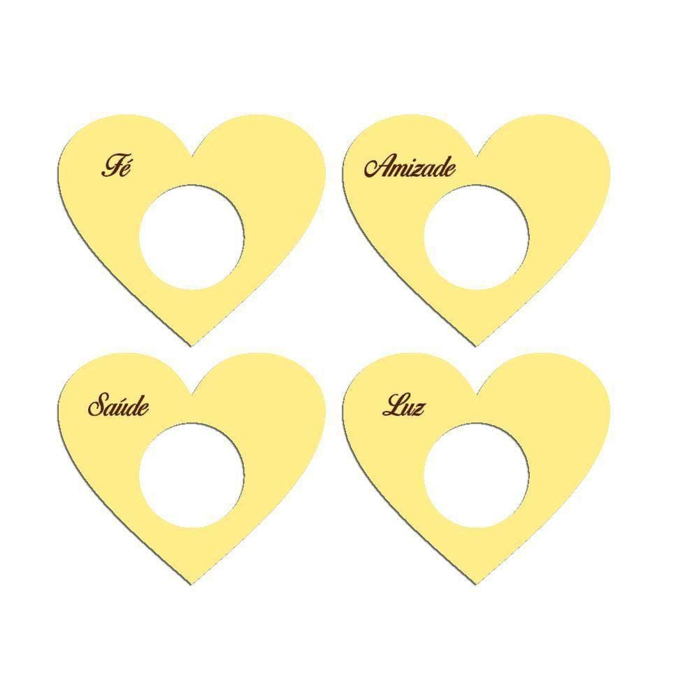 Porta Guardanapo Coração Desejos Kit 4 Peças 7,5cmx6,5cm - Cria Arte Laser Amarelo
