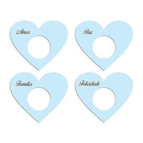 Porta Guardanapo Coração Desejos Kit 4 Peças 7,5cmx6,5cm - Cria Arte Laser Azul Claro