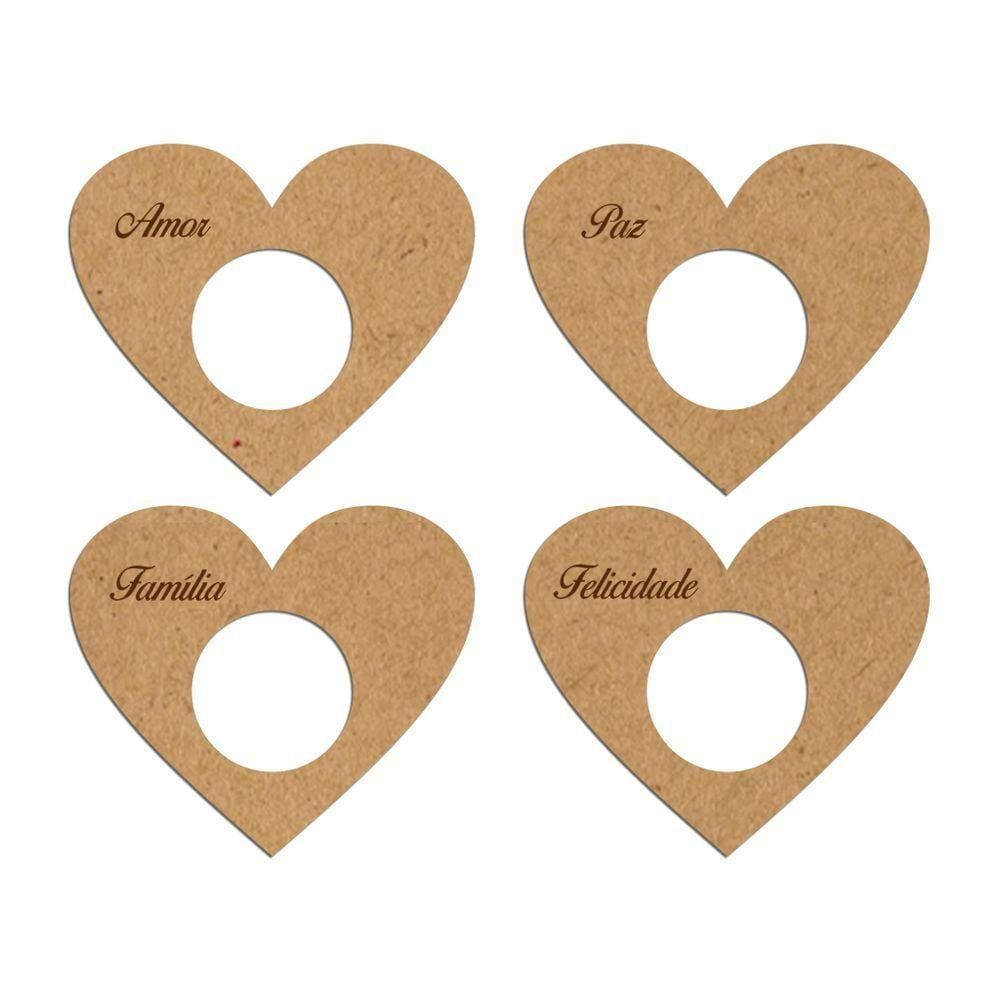 Porta Guardanapo Coração Desejos Mdf Cru Kit 4 Peças 7,5cmx6,5cm - Cria Arte Laser Cru
