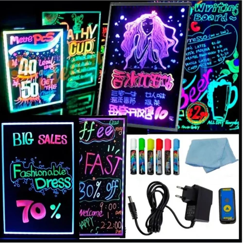 Lousa Luminosa Quadro Led Rgb neon 110v/220v 70x50cm c/8 Canetas