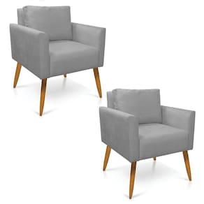 Kit 2 Poltronas Aline Suede Cinza Pés Palito Castanho - D`Rossi