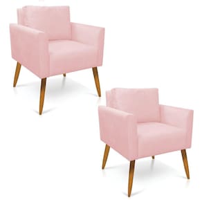 Kit 2 Poltronas Aline Suede Rosa Bebê Pés Palito Castanho - D`Rossi