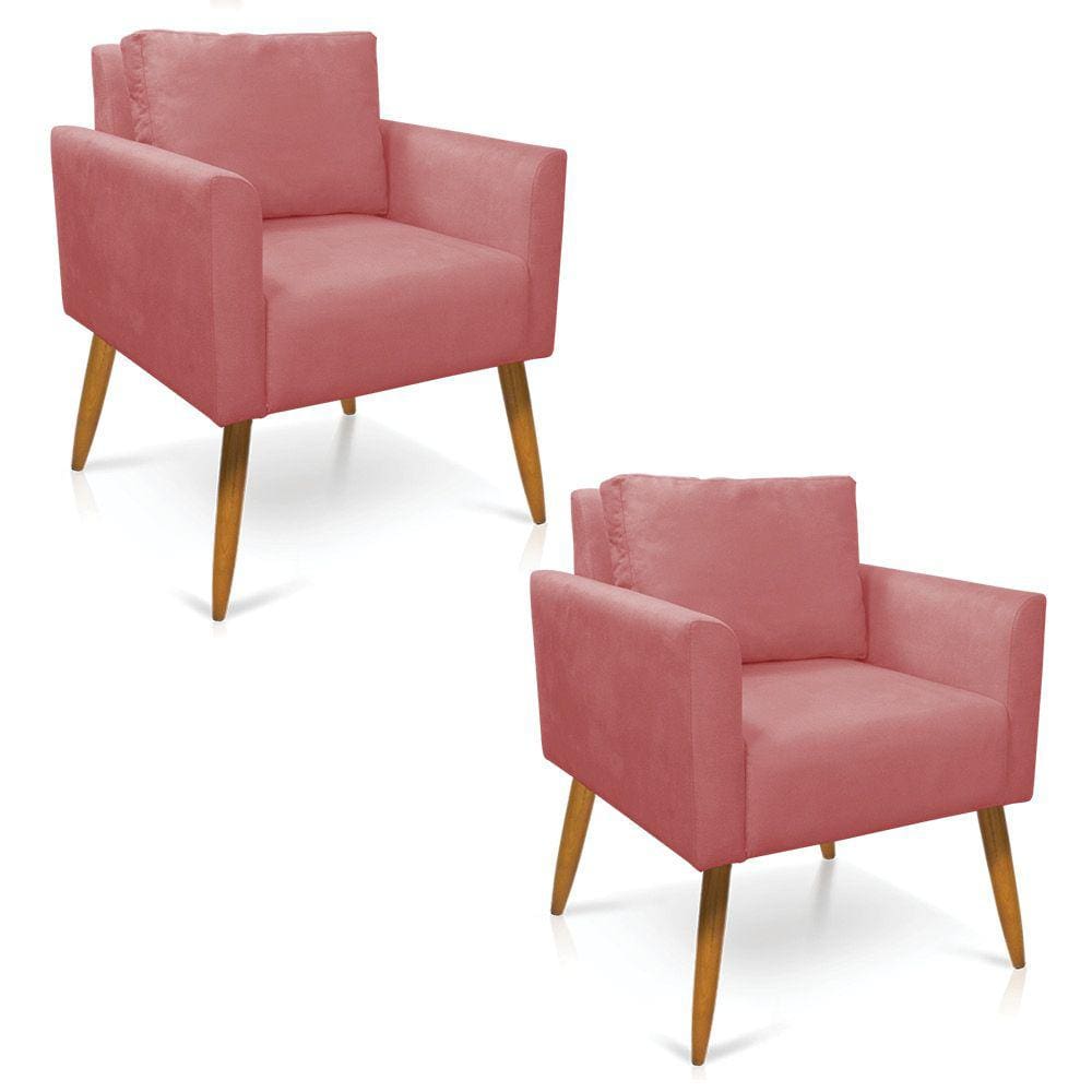 Kit 2 Poltronas Aline Suede Pés Palito Castanho - D`Rossi
