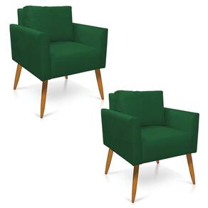 Kit 2 Poltronas Aline Suede Verde Pés Palito Castanho - D`Rossi